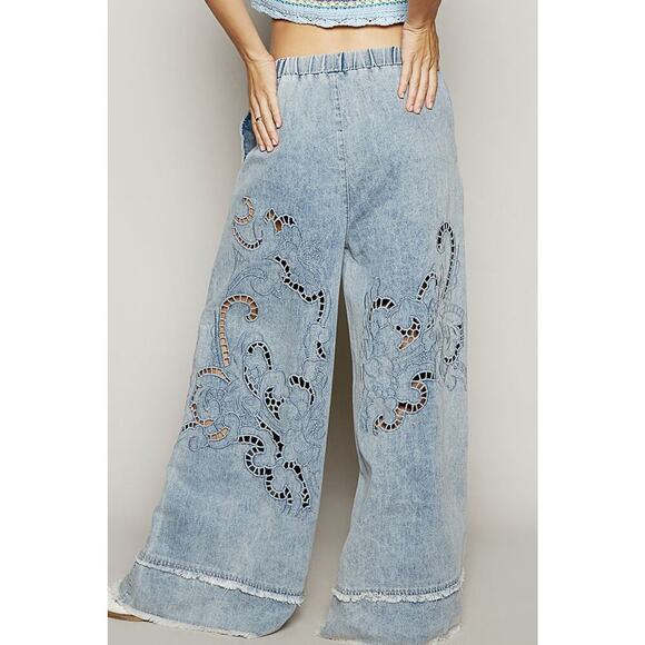 POL Boho Cutout Detail Wide Leg Jeans - Picture 3 of 4